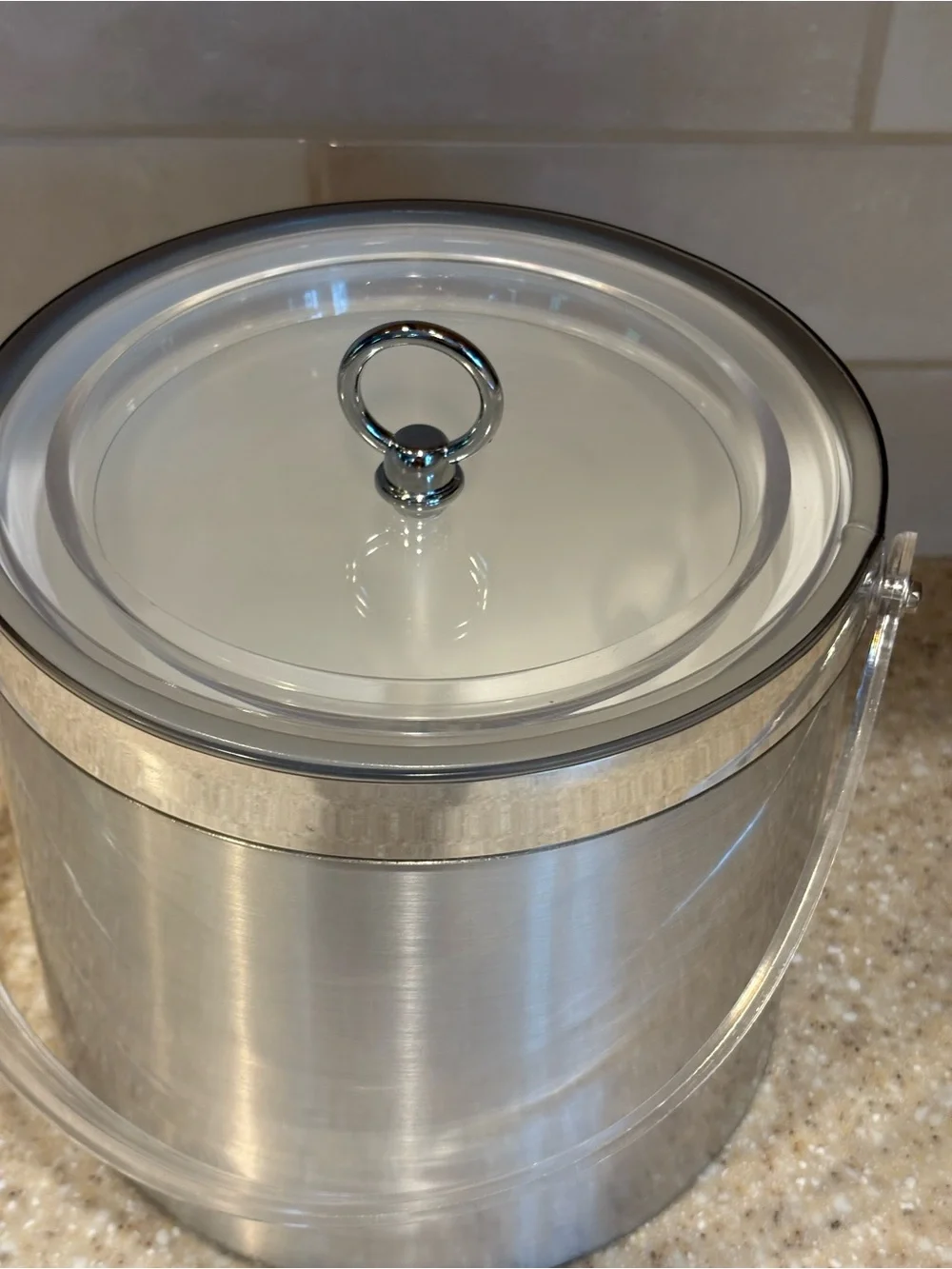 Vintage Georges Briard USA Brushed Aluminum Ice Bucket Lucite Handle MCM